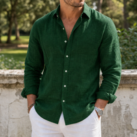 Santander Linen Button-Up Shirt in Dark Green