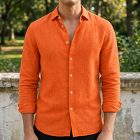 Santander Linen Button-Up Shirt in Orange-Red