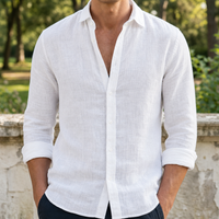 Santander Linen Button-Up Shirt in White