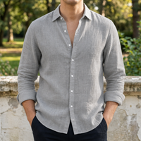 Santander Linen Button-Up Shirt in Gray