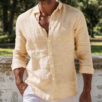 Santander Linen Button-Up Shirt in Yellowish-brown