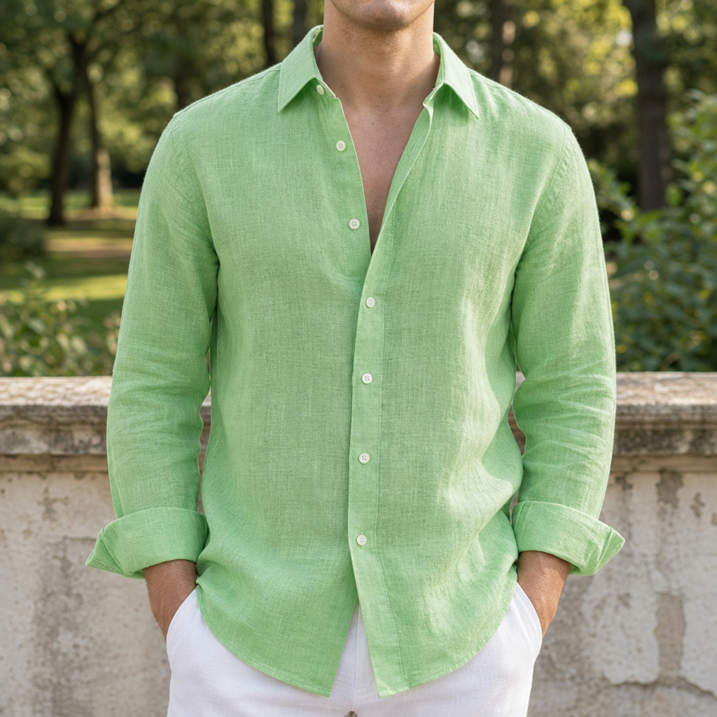 Santander Linen Button-Up Shirt in Light green