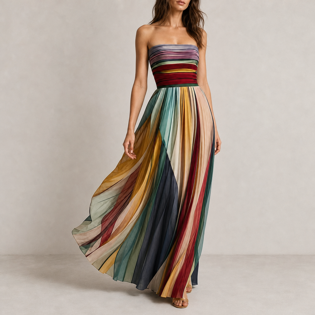 Segovia Striped Pleated Maxi Dress in Multicolor