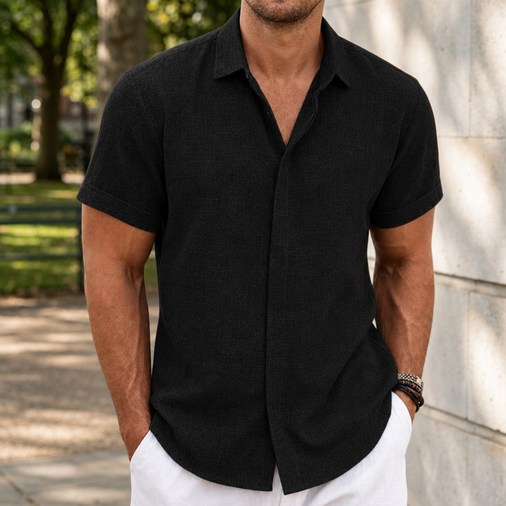 Silves Linen Blend Button Shirt in Black