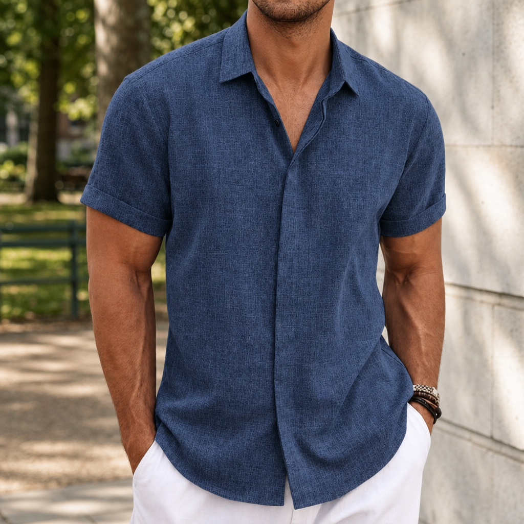 Silves Linen Blend Button Shirt in Blue