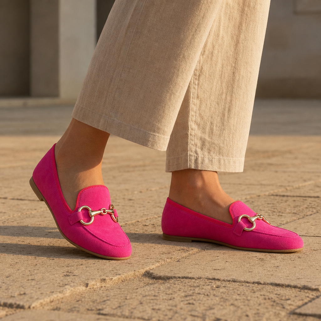 Sitges Orthopedic Suede Horsebit Loafers in Deep Pink