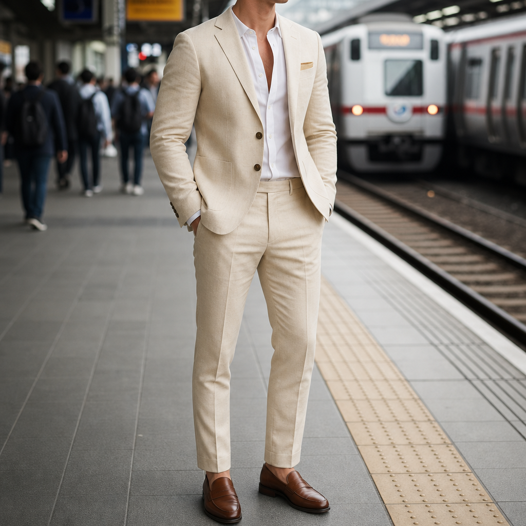 Skyros Linen Suit Set in Beige