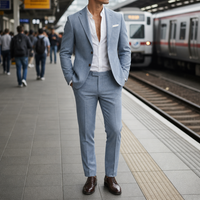 Skyros Linen Suit Set in Light Blue