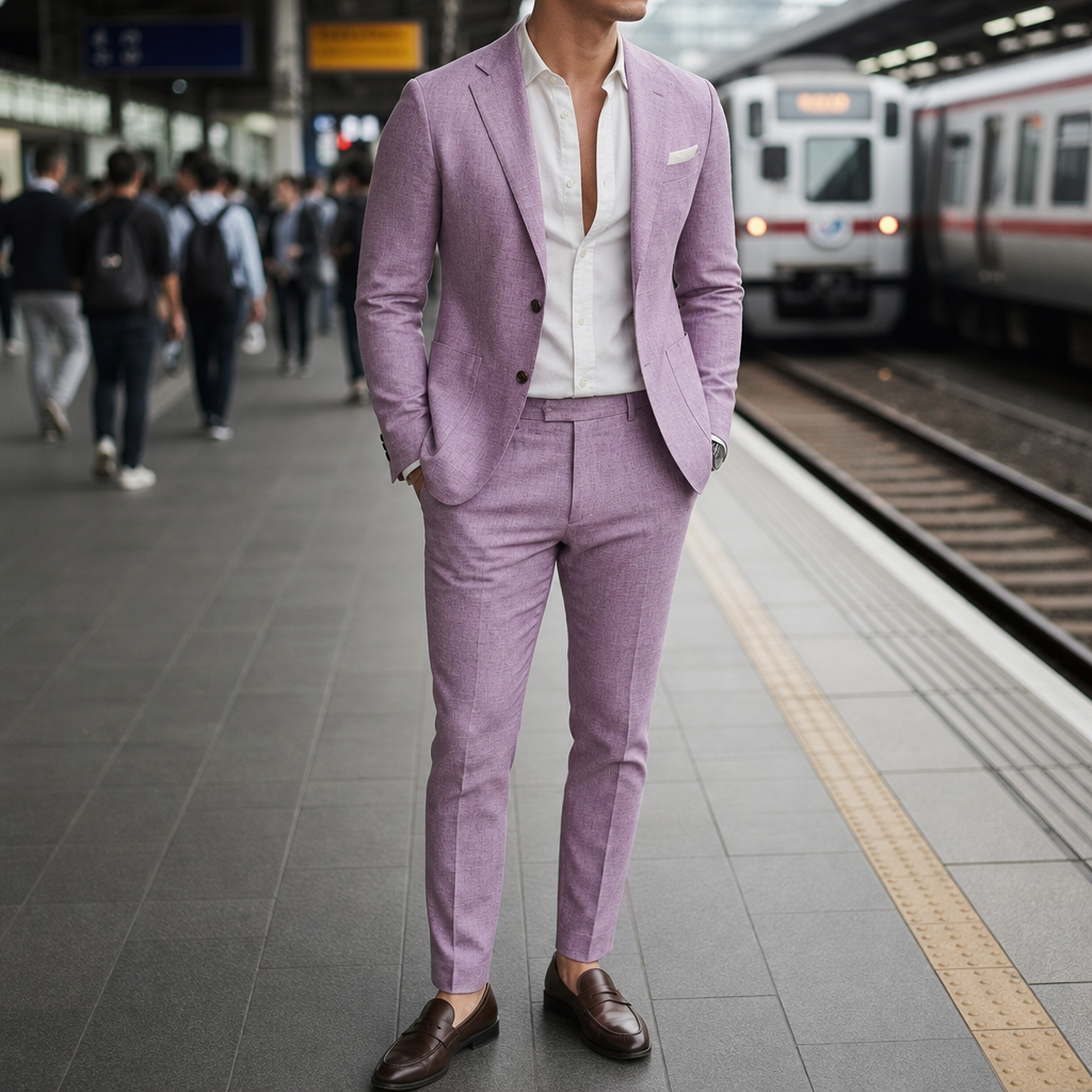Skyros Linen Suit Set in Purple