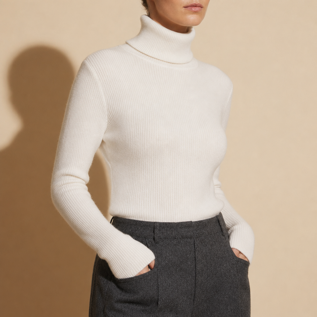 Skyros Ribbed Turtleneck Sweater in White