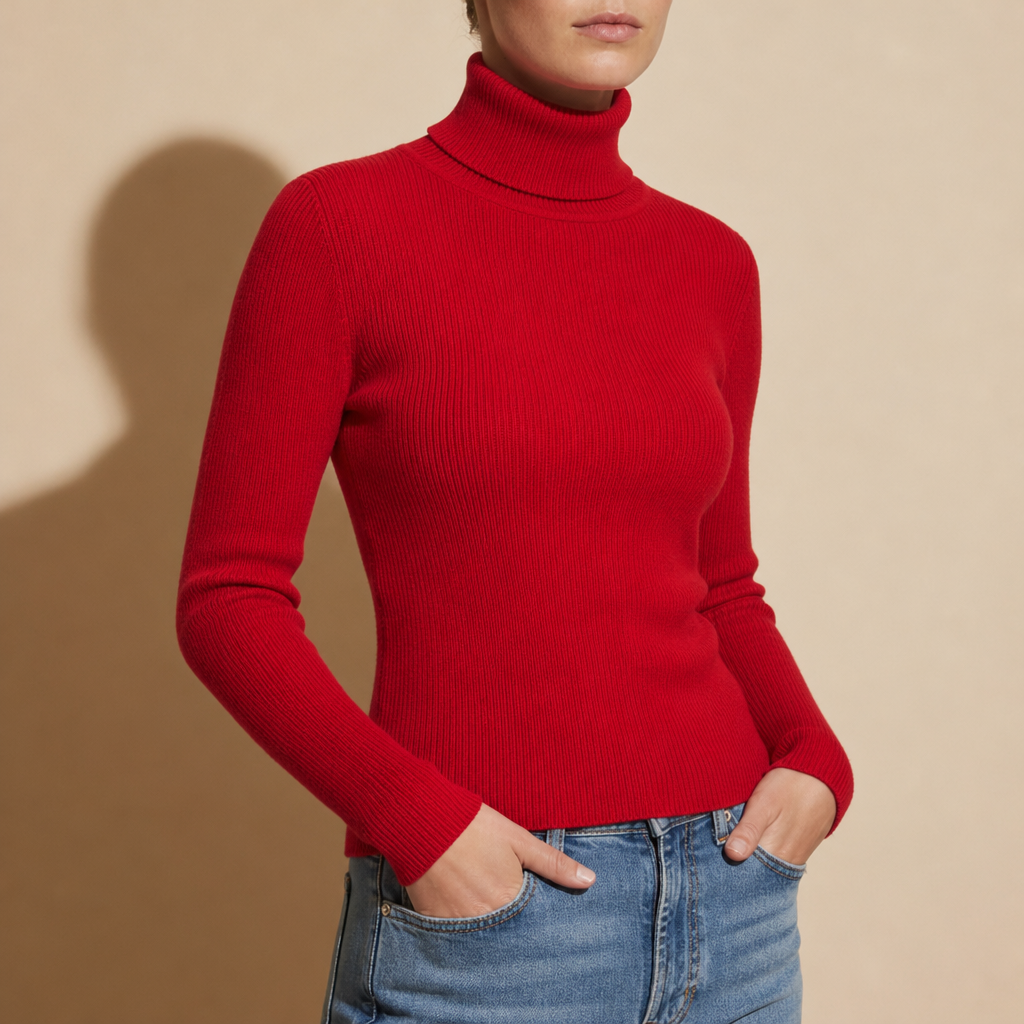 Skyros Ribbed Turtleneck Sweater in Red