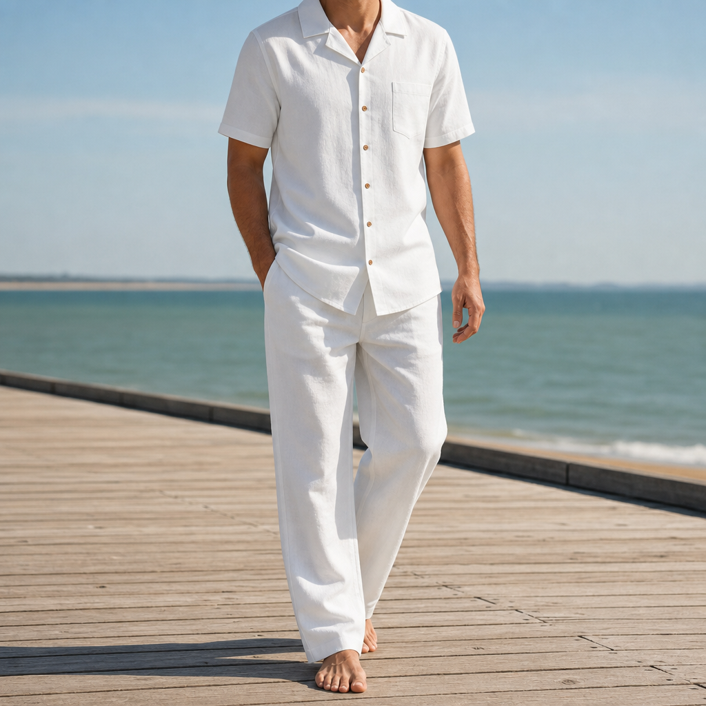 Soller Linen-Blend Matching Set in White