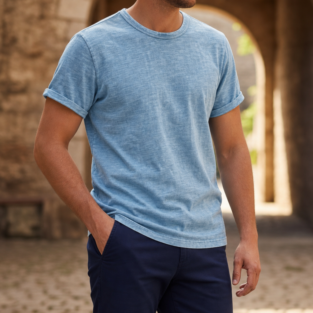 Spoleto Vintage Cotton T-Shirt in Azure