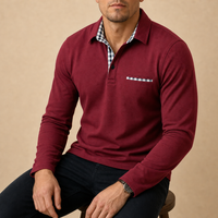 Syros Plaid Collar Polo Shirt in Red