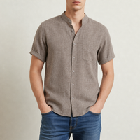 Tarragona Linen Mandarin Collar Shirt in Khaki