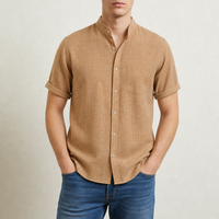 Tarragona Linen Mandarin Collar Shirt in Brown