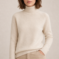 Tavira Ribbed Roll Neck Sweater in Beige