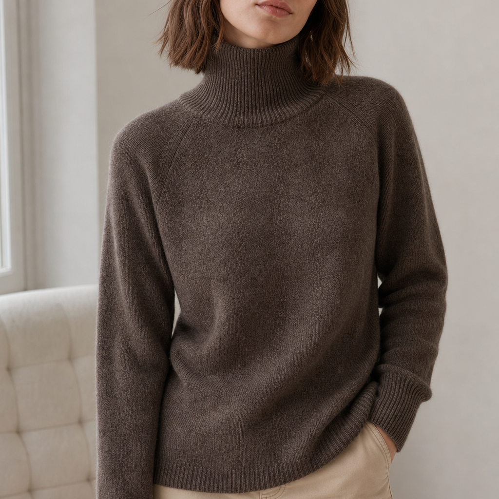 Tavira Ribbed Roll Neck Sweater in Coffee