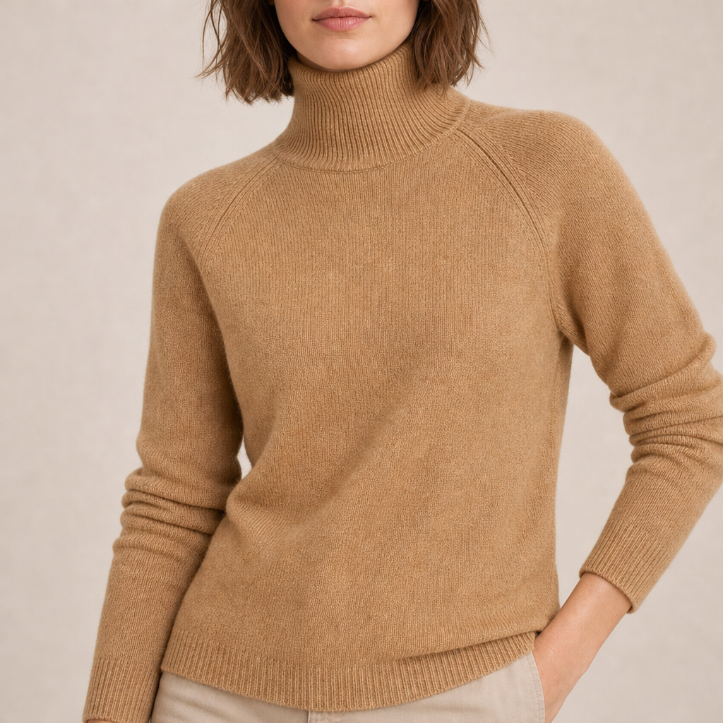 Tavira Ribbed Roll Neck Sweater in Gold