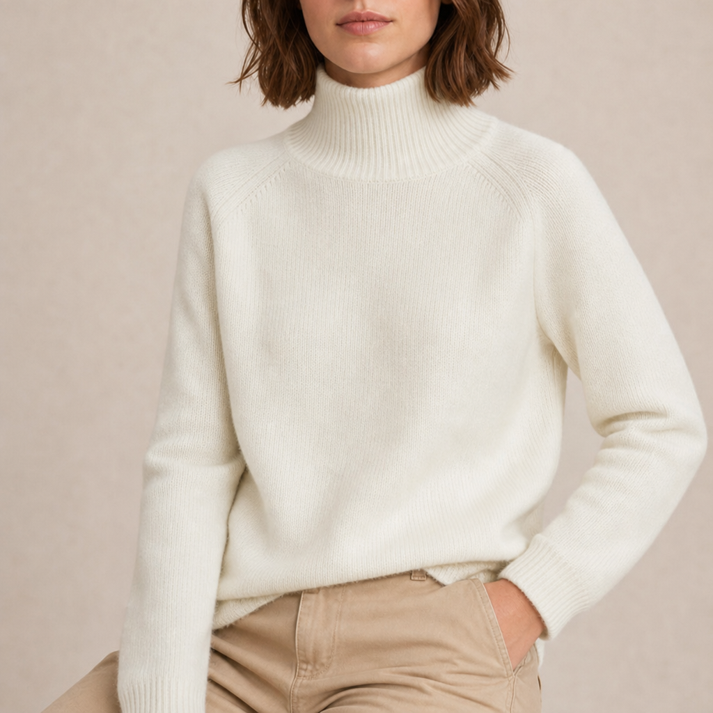 Tavira Ribbed Roll Neck Sweater in White