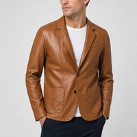Toledo Leather Blazer Jacket in Cognac Brown