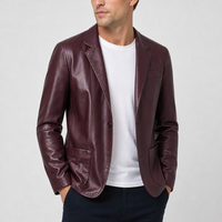 Toledo Leather Blazer Jacket in Burgundy Red