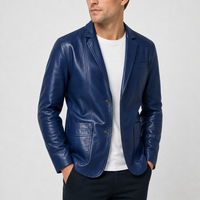 Toledo Leather Blazer Jacket in Royal Blue
