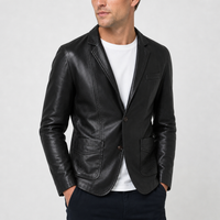 Toledo Leather Blazer Jacket in Obsidian Black