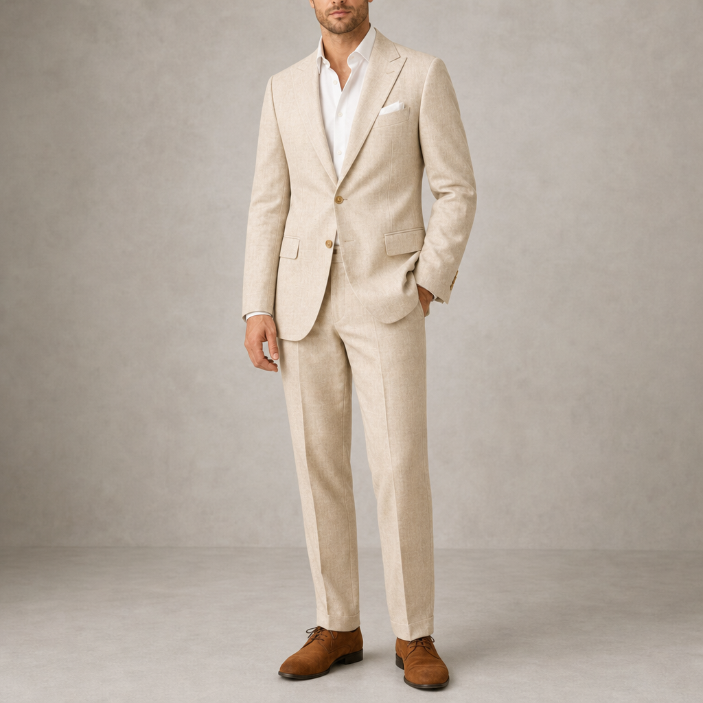 Tossa Classic Linen Suit Set in Beige