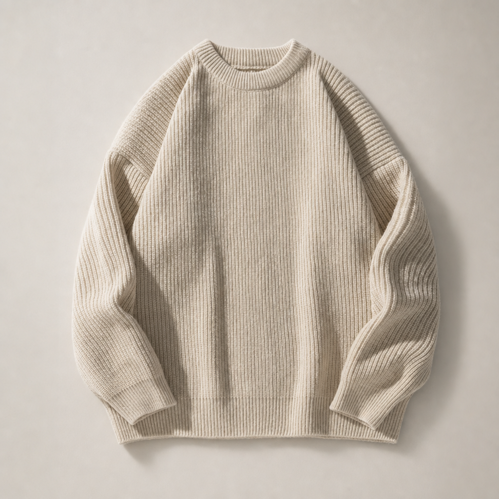Trani Ribbed Knit Sweater in Beige