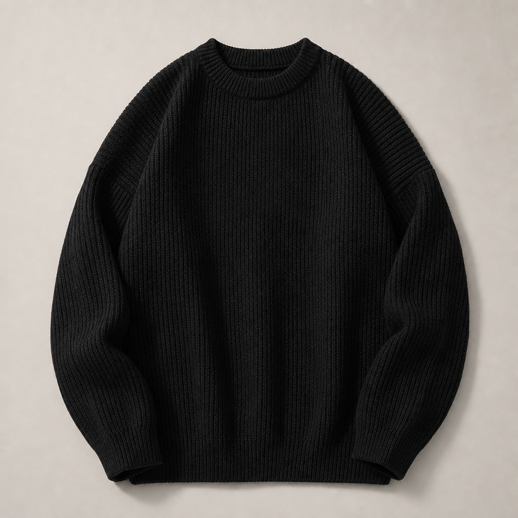 Trani Ribbed Knit Sweater in Black