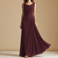 Trento Cowl Neck Ruched Maxi Dress in Burgundy