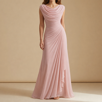 Trento Cowl Neck Ruched Maxi Dress in Pink