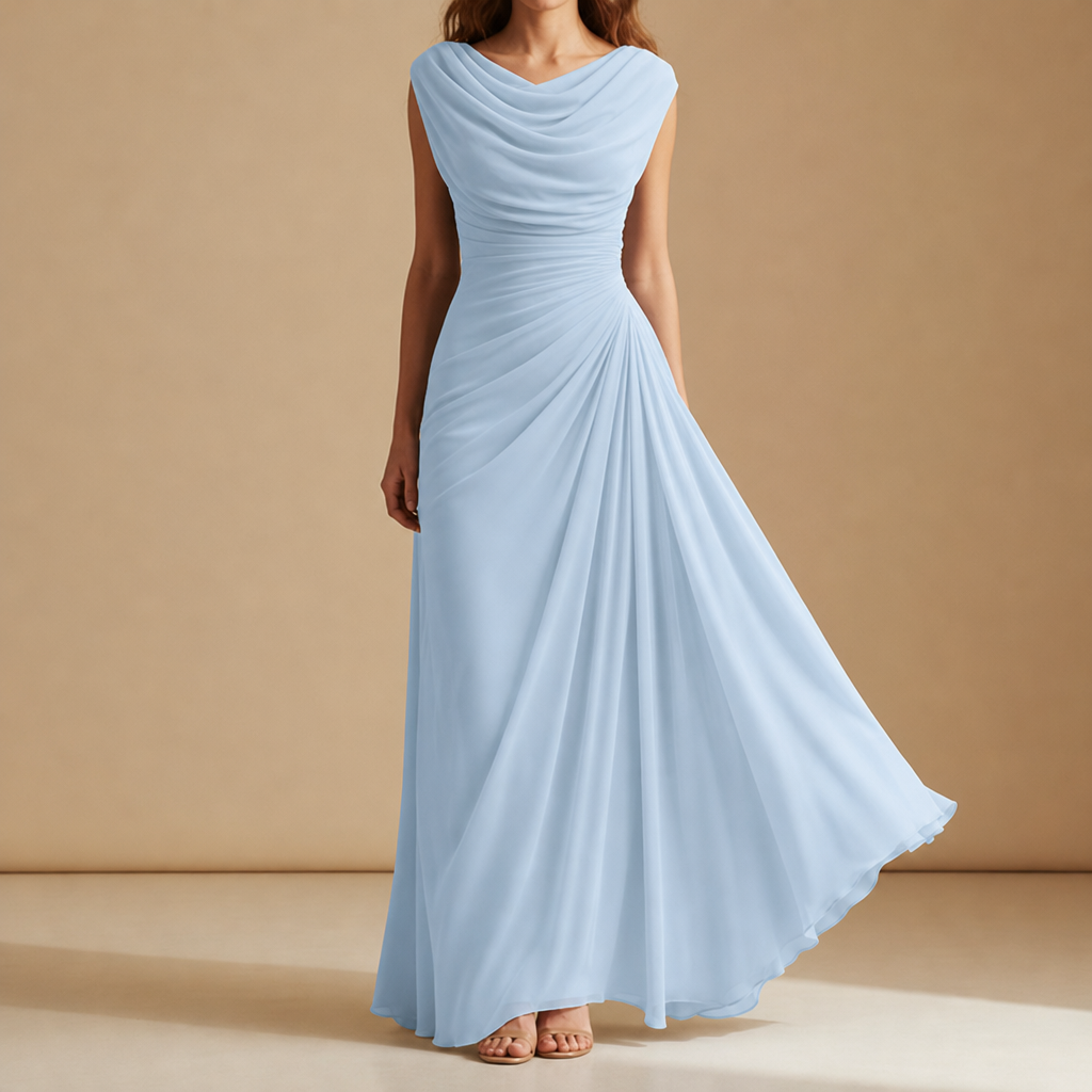 Trento Cowl Neck Ruched Maxi Dress in Sky Blue