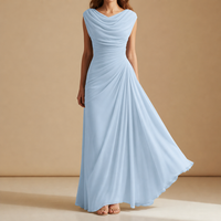 Trento Cowl Neck Ruched Maxi Dress in Sky Blue