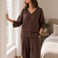 Tropea Layered Hem Linen Top in Espresso Brown