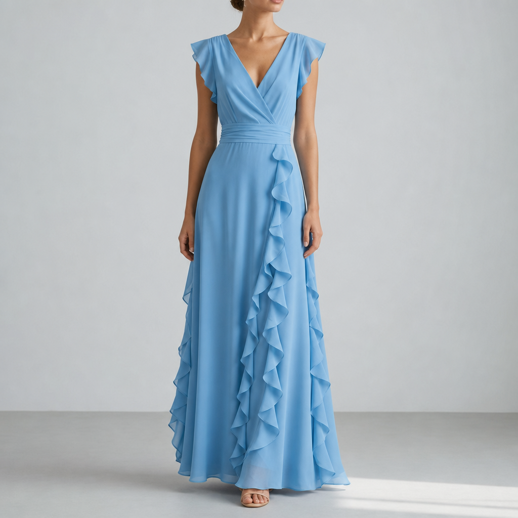 Ubeda Ruffle Chiffon Maxi Dress in Blue