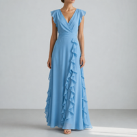 Ubeda Ruffle Chiffon Maxi Dress in Blue