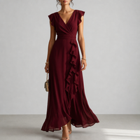 Ubeda Ruffle Chiffon Maxi Dress in Wine