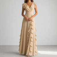 Ubeda Ruffle Chiffon Maxi Dress in Khaki