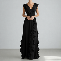 Ubeda Ruffle Chiffon Maxi Dress in Black