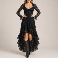 Urbino Lace High-Low Dress in Black