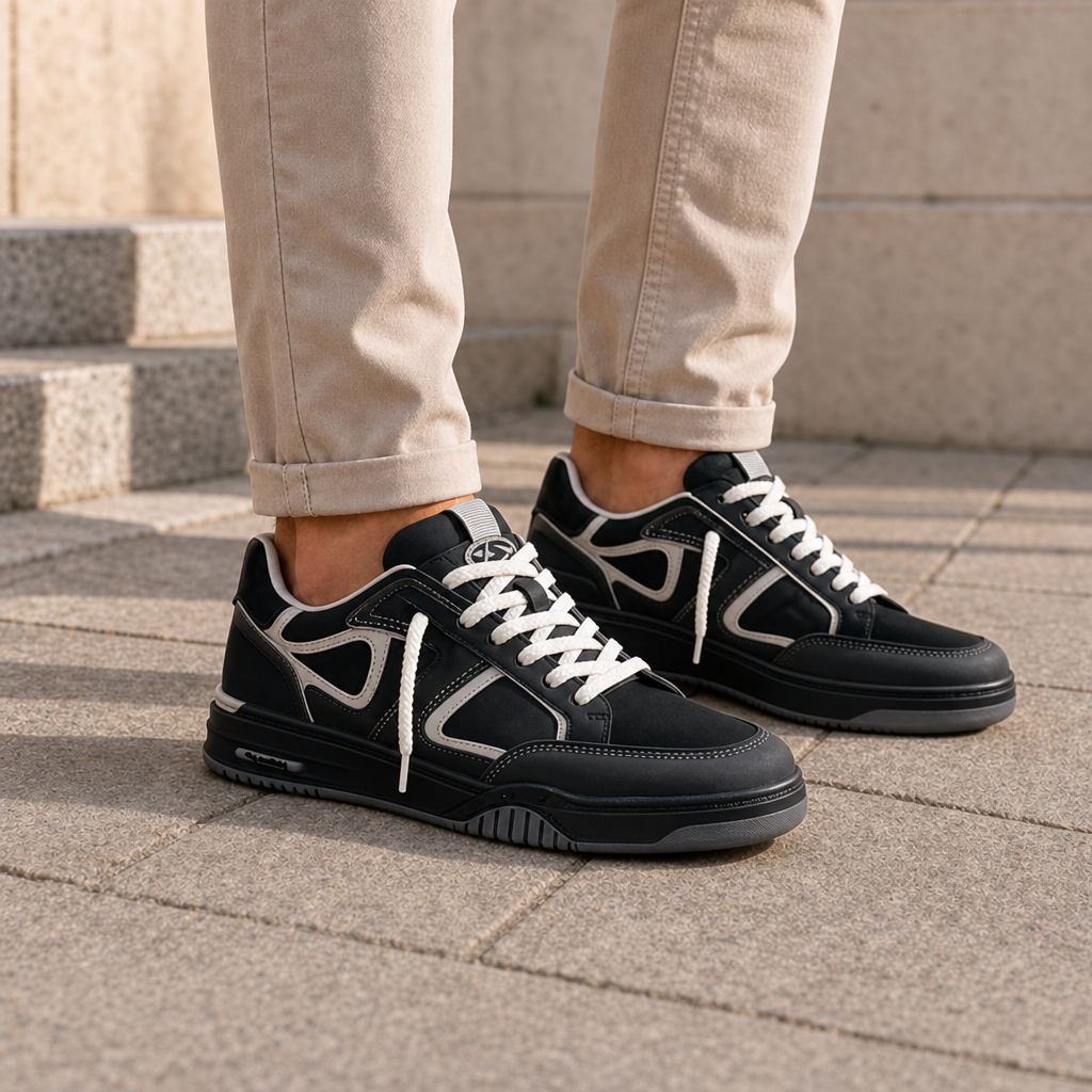 Uzes Chunky Lace-Up Sneakers in Black