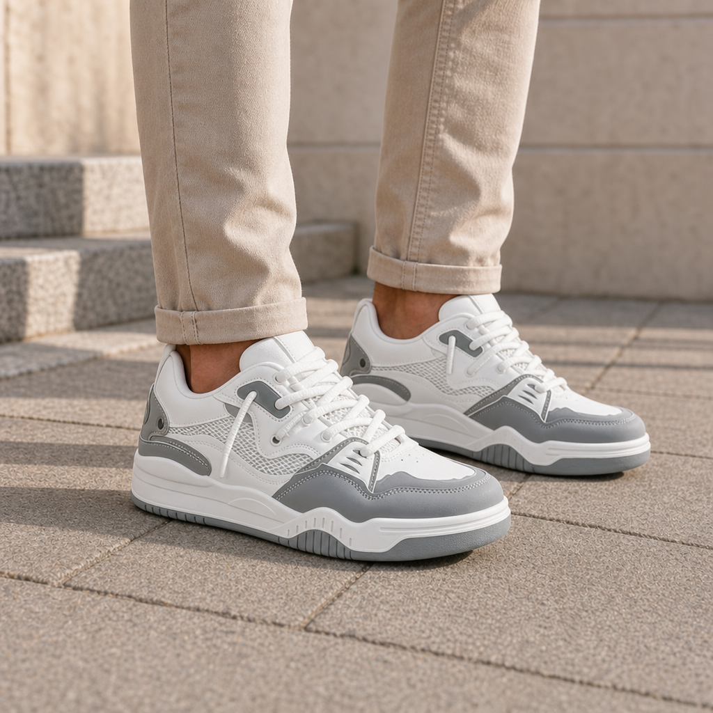 Uzes Chunky Lace-Up Sneakers in Gray