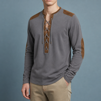 Uzes Lace-Up Henley Shirt in Slate Gray