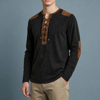 Uzes Lace-Up Henley Shirt in Obsidian Black