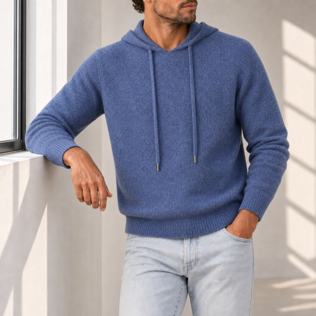 Valletta Cashmere Hooded Sweater in Blue