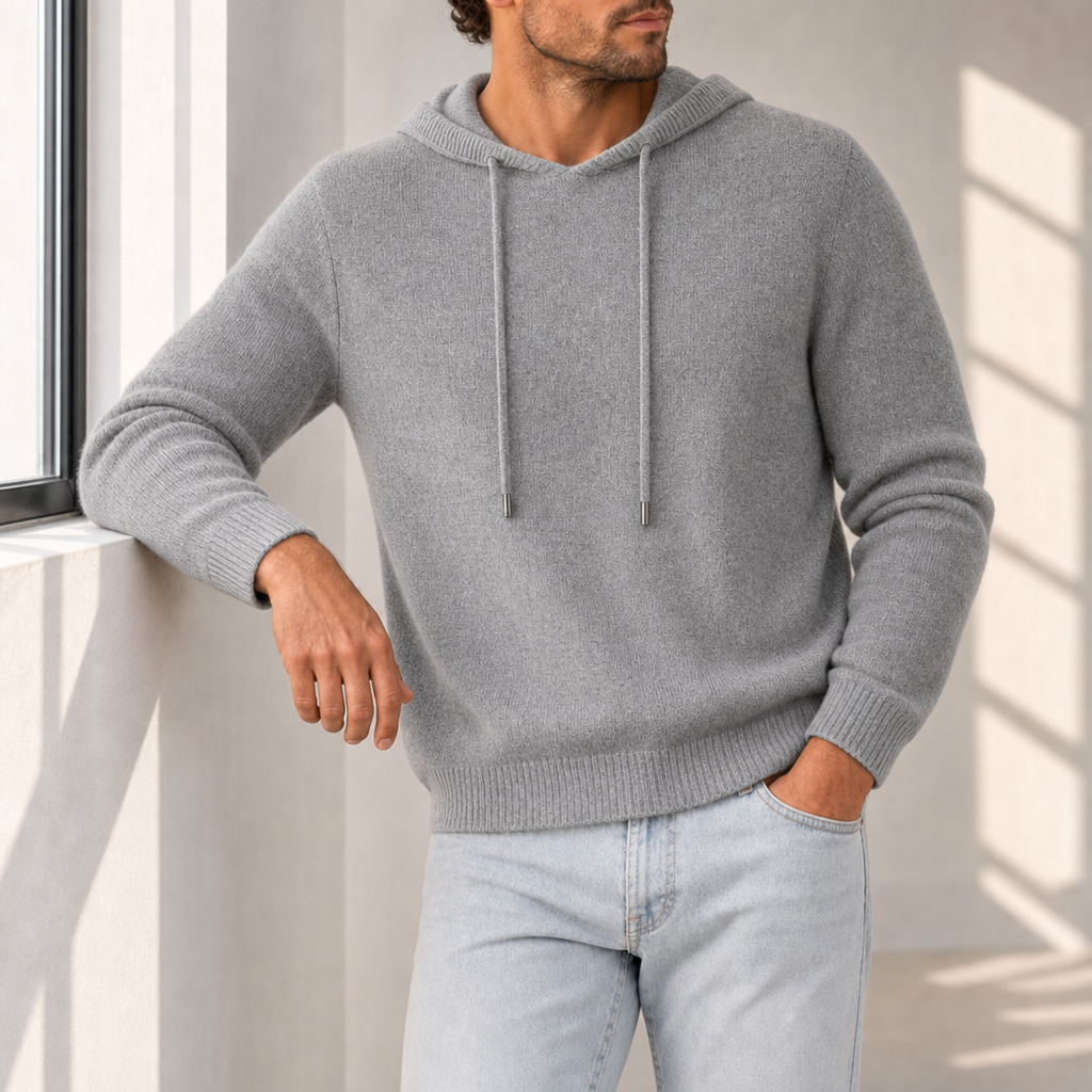 Valletta Cashmere Hooded Sweater in Light Gray