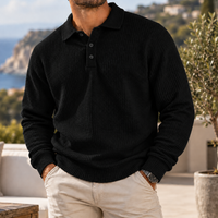 Viana Waffle Knit Polo Sweater in Black