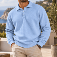 Viana Waffle Knit Polo Sweater in Light Blue